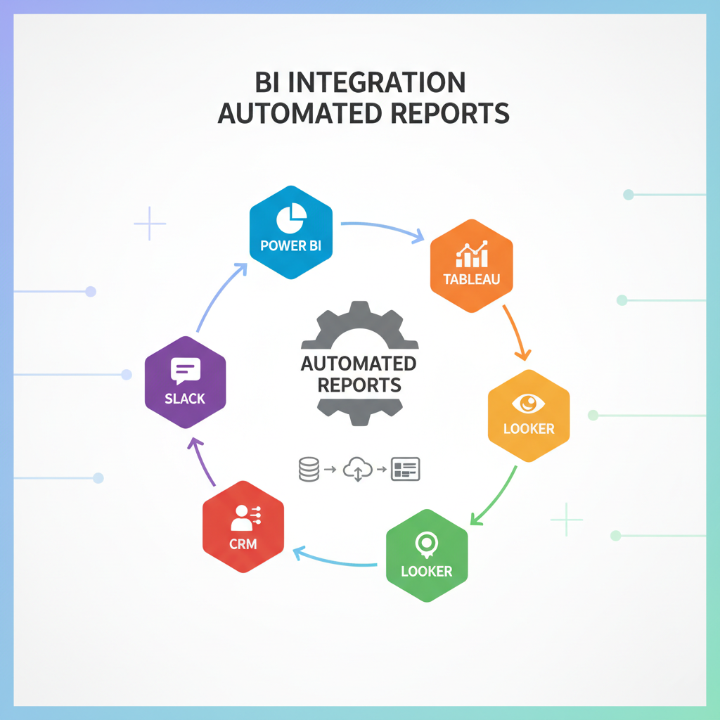 BI integration for automated reports: Power BI, Tableau, Looker, Slack, CRM