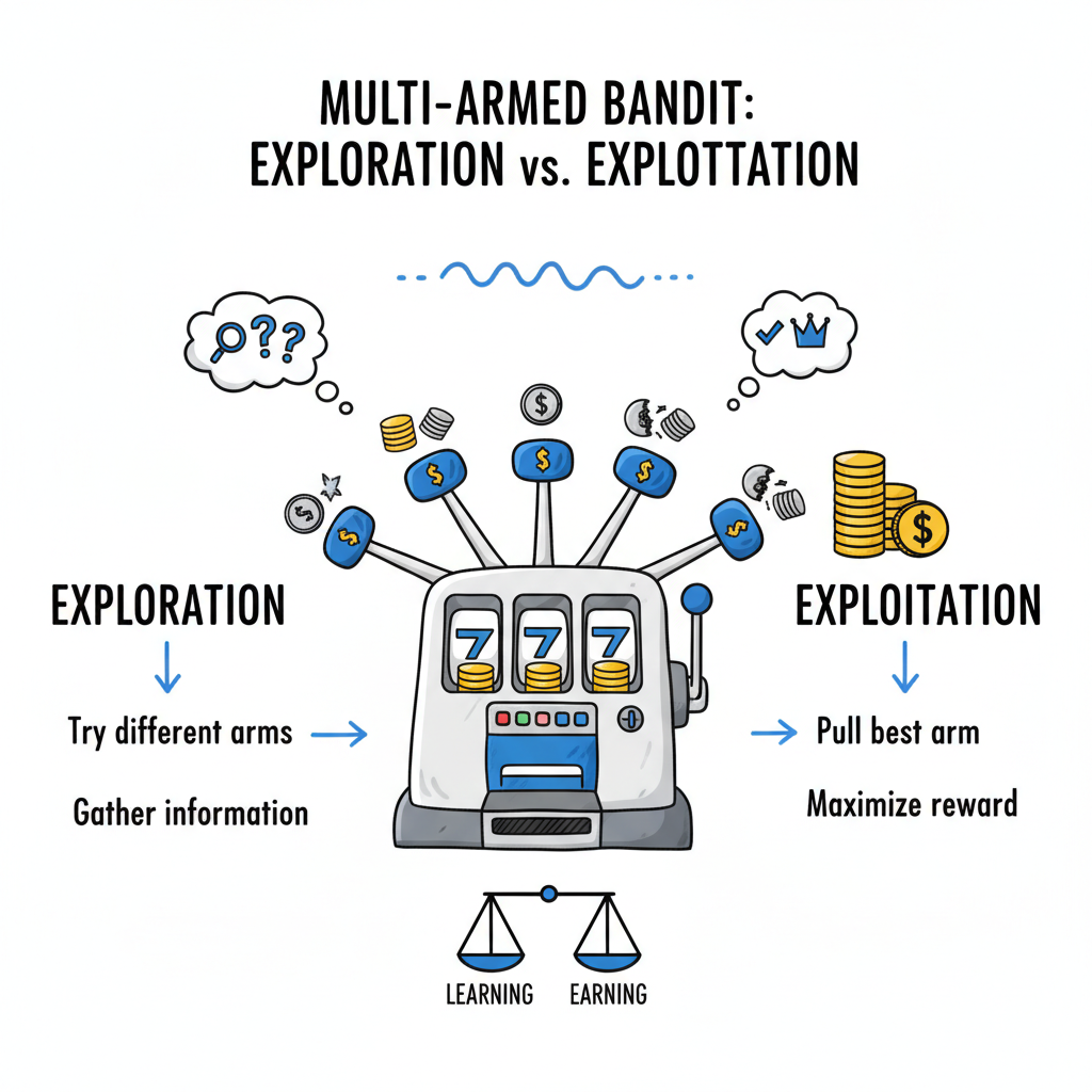 Multi-armed bandit diagram: exploration vs exploitation