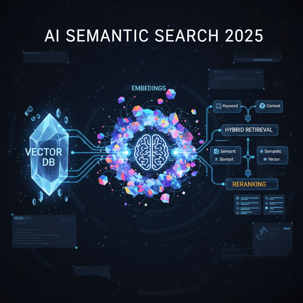 AI semantic search 2025: embeddings, vector DB, hybrid retrieval, reranking