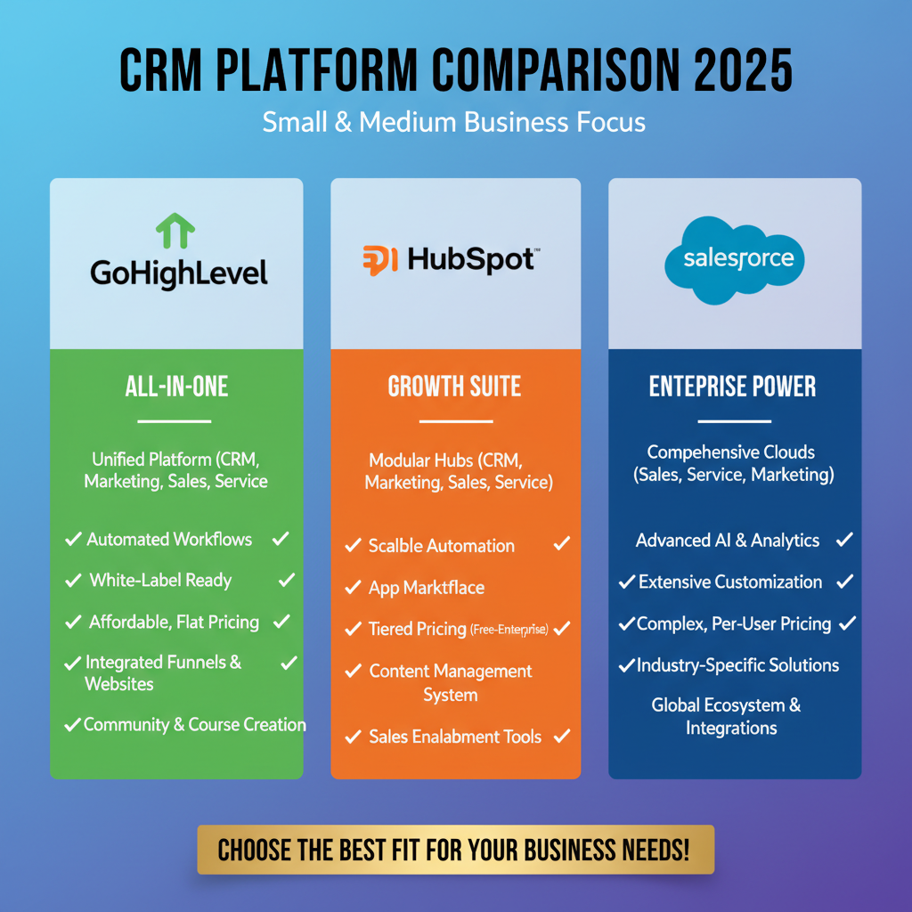 GoHighLevel vs HubSpot vs Salesforce CRM comparison 2025