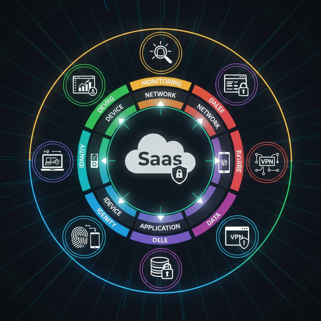 Zero trust layers for SaaS: identity, device, network, application, data, monitoring