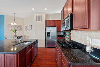 Granite counter tops, stainless steel appliances.