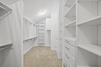 Spacious closet featuring light colored carpet