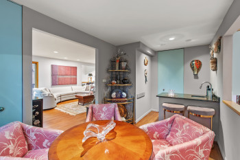 Dining space featuring light wood-type flooring and recessed lighting