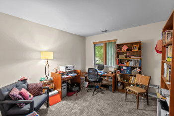 Office area featuring carpet flooring