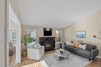 Lower level family room with cozy fireplace