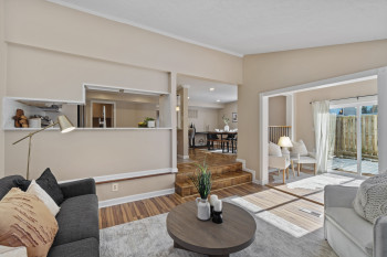 Family room two steps down from dining area