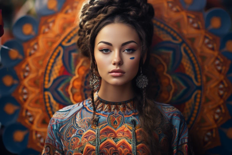Young lady with mandala symbol
