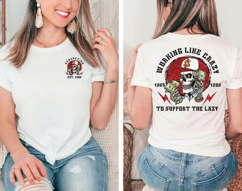 Working Like Crazy to Support the Lazy Sweatshirt – Funny Skull Graphic Pullover - Media 2