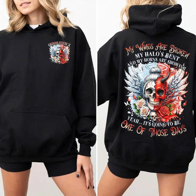 My Wings Are Broken Skull Angel Shirt – Funny Dark Humor Graphic Tee for Women & Men, Gothic Angel Devil Wing Shirt