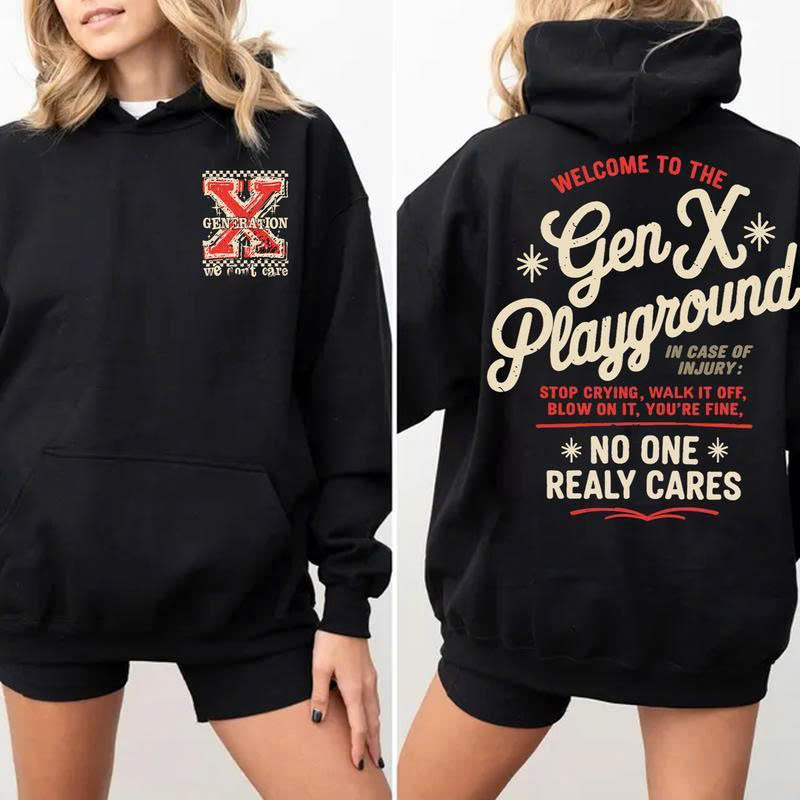 Gen X Playground T-Shirt – Funny Retro Graphic Tee for Gen X | “No One Really Cares” Sarcastic Shirt - Media 2