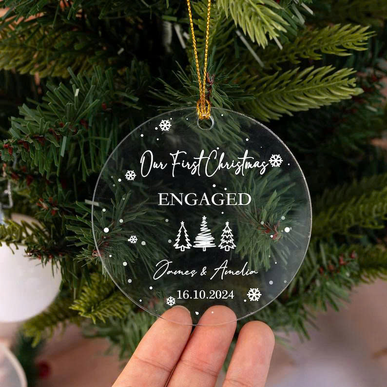 First Christmas Engaged Ornament – Personalized Couple Ornament, Custom Christmas Keepsake Gift