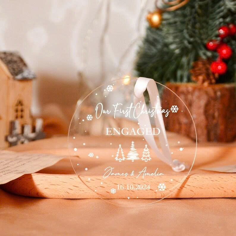 First Christmas Engaged Ornament – Personalized Couple Ornament, Custom Christmas Keepsake Gift - Media 2