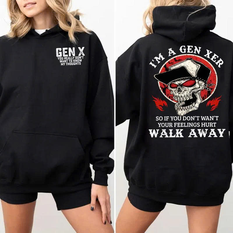 Gen X Sweatshirt: Walk Away If You Don't Want Feelings Hurt Skull Gift - Media 2