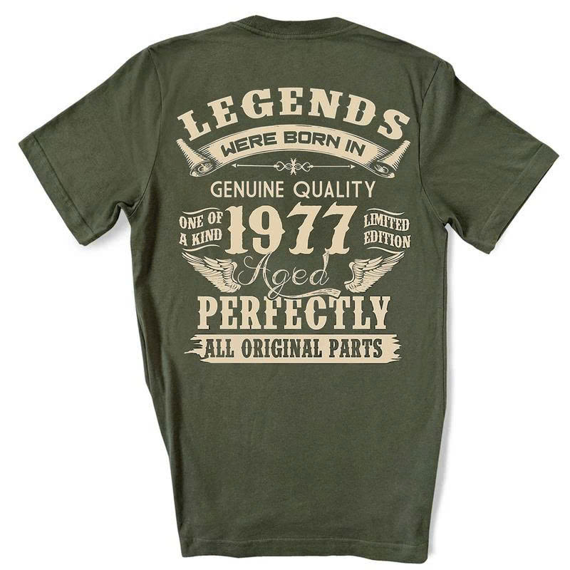 1977 T-Shirt: Legends Were Born, Aged Perfectly Funny 48th Birthday Gift - Media 2