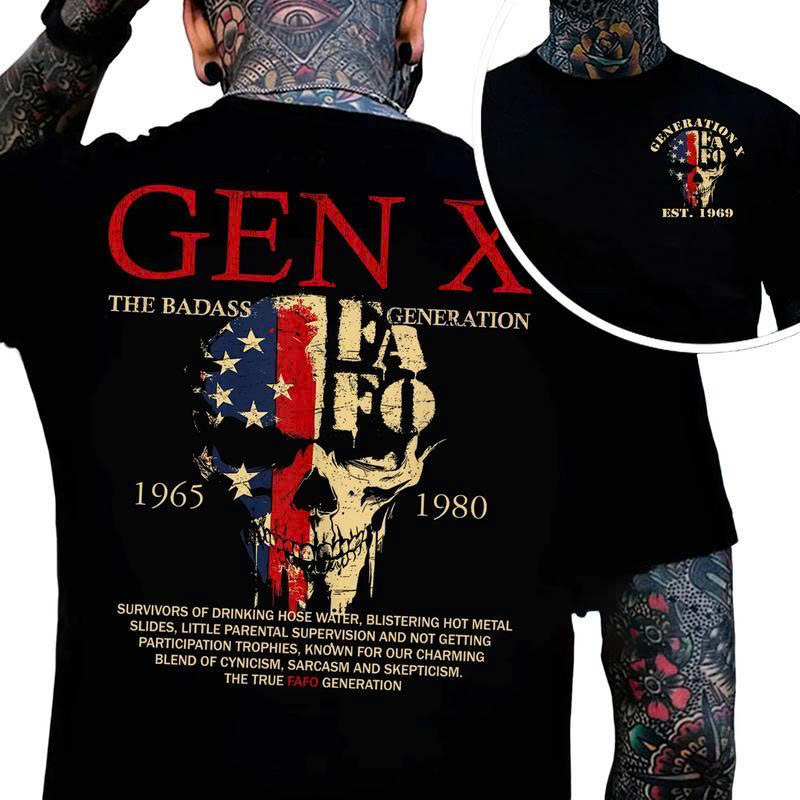 Gen X The Badass FAFO Generation T-Shirt | American Flag Skull Survivor Tee