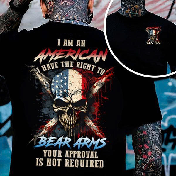 Gen X Est 1972 T-Shirt - I Am an American, I Have The Right to Bear Arms | Skull Flag Tee