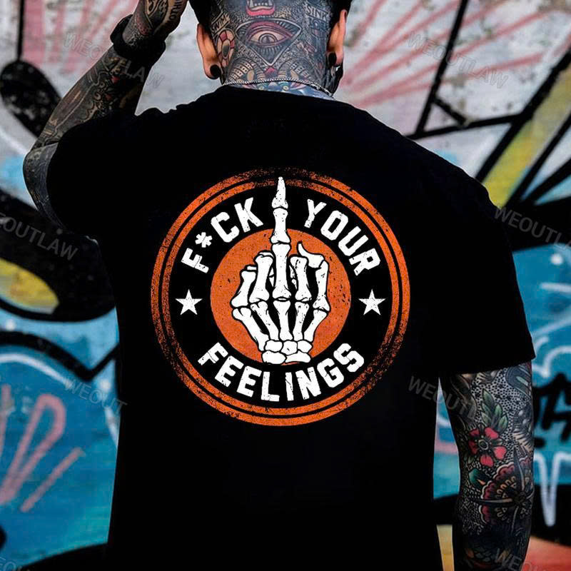 F*ck Your Feelings T-Shirt - Skeleton Middle Finger Graphic Tee | Badass Sarcastic Shirt - Media 3
