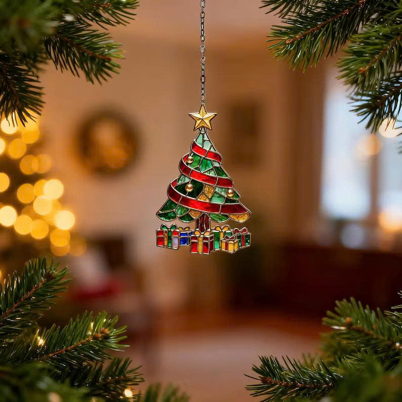 Christmas Stained Tree Ornament – Holiday Suncatcher, Cozy Winter Decoration Gift - Media 4