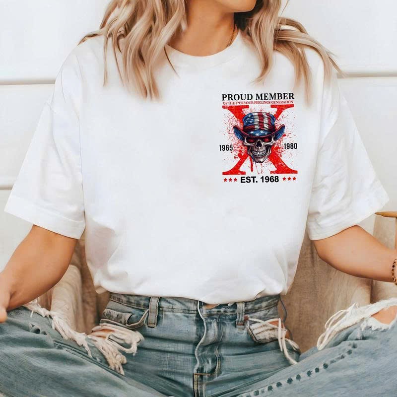 Gen X T-Shirt - Proud Member of the F*ck Your Feelings Generation | American Flag Skull FAFO Tee - Media 2