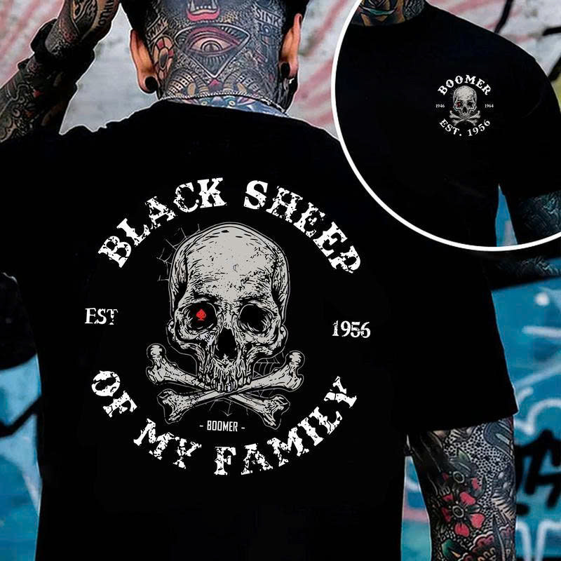 Boomer Est 1956 T-Shirt - Black Sheep of My Family Skull & Crossbones Graphic Tee