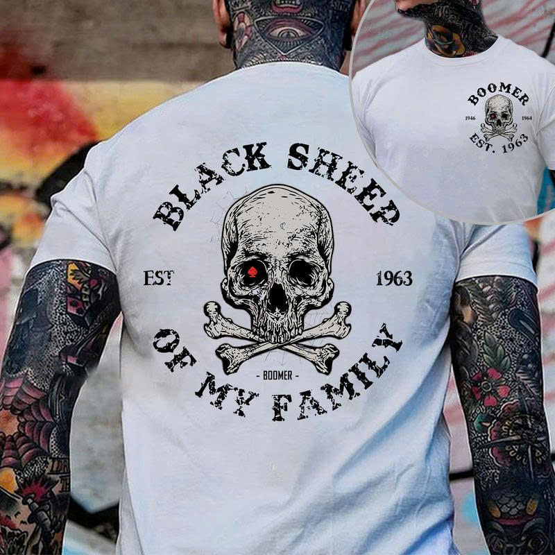 Boomer Est 1956 T-Shirt - Black Sheep of My Family Skull & Crossbones Graphic Tee - Media 2