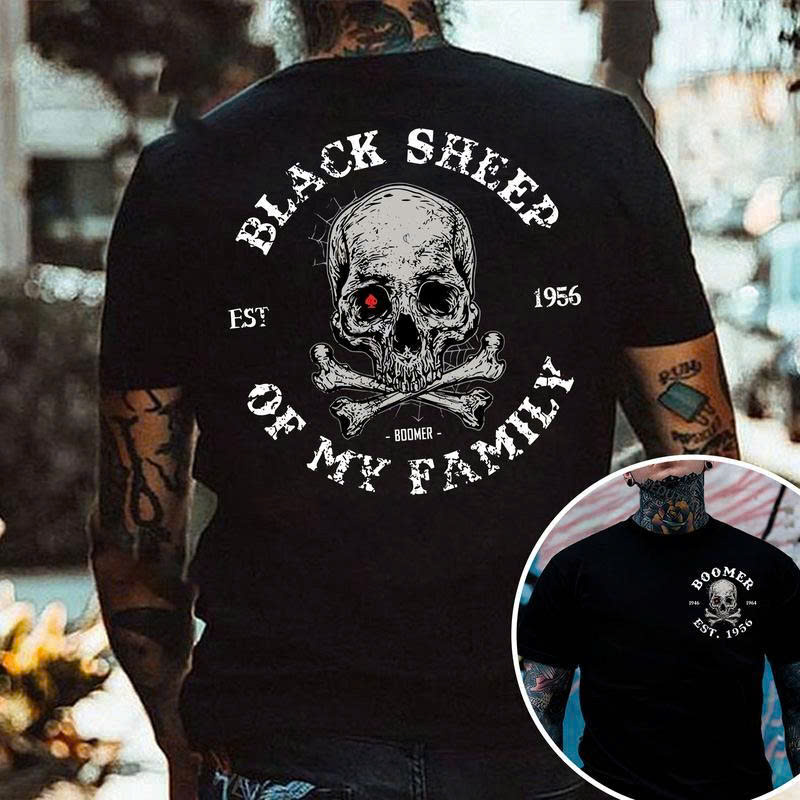 Boomer Est 1956 T-Shirt - Black Sheep of My Family Skull & Crossbones Graphic Tee - Media 3