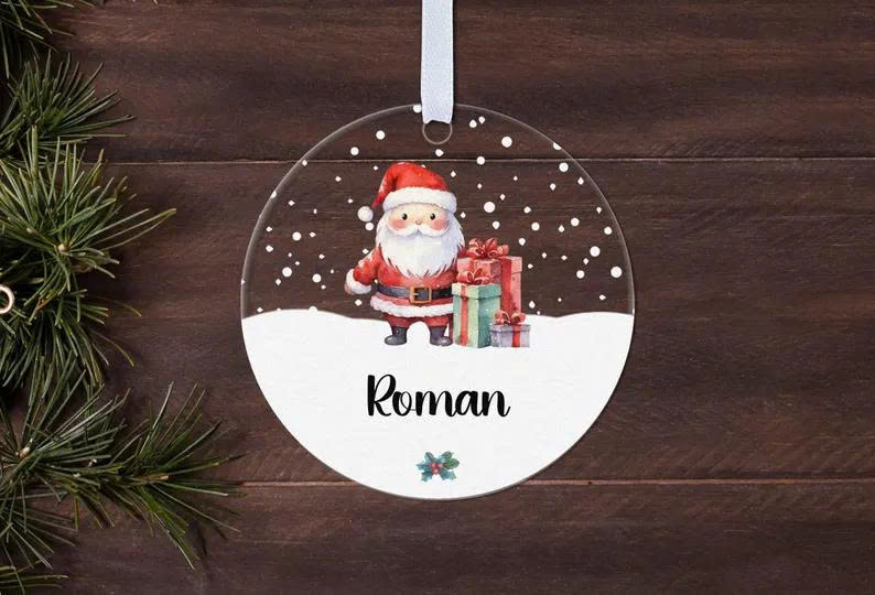 Personalised Children’s Name Christmas Ornament – Custom Acrylic Bauble Keepsake Gift for Kids