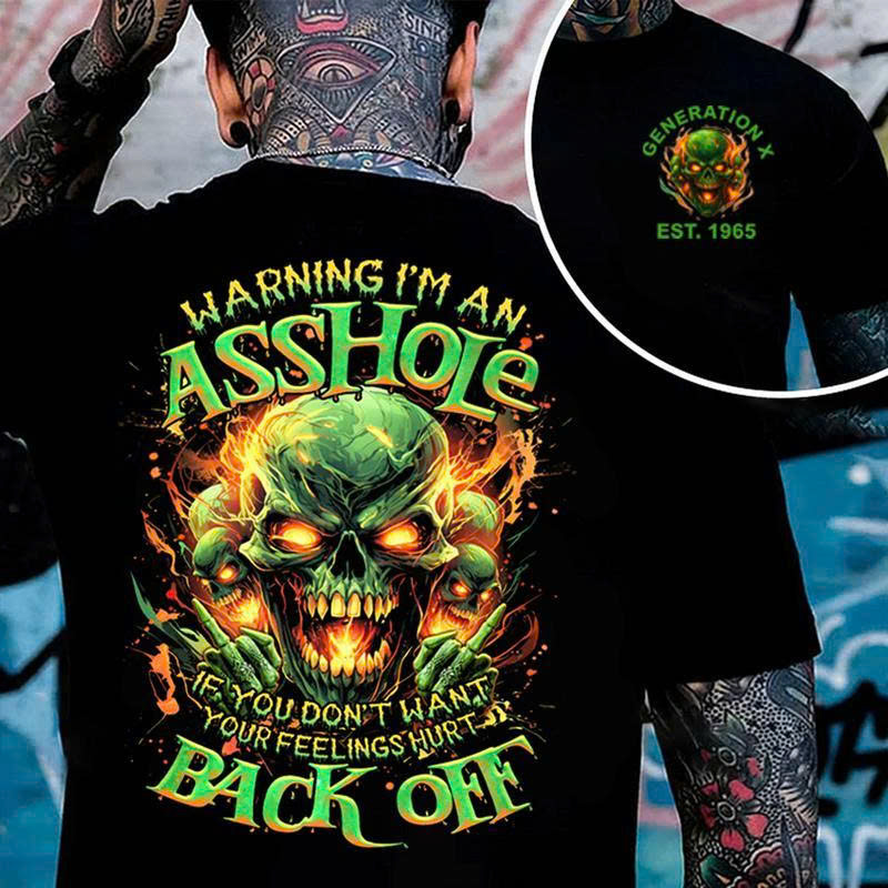 Green Skull Graphic Tee | Edgy "Warning I'm an Asshole" Shirt