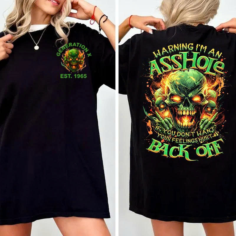 Green Skull Graphic Tee | Edgy "Warning I'm an Asshole" Shirt - Media 2