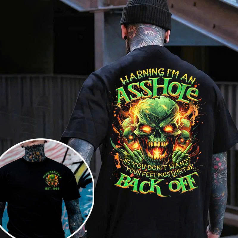 Green Skull Graphic Tee | Edgy "Warning I'm an Asshole" Shirt - Media 3