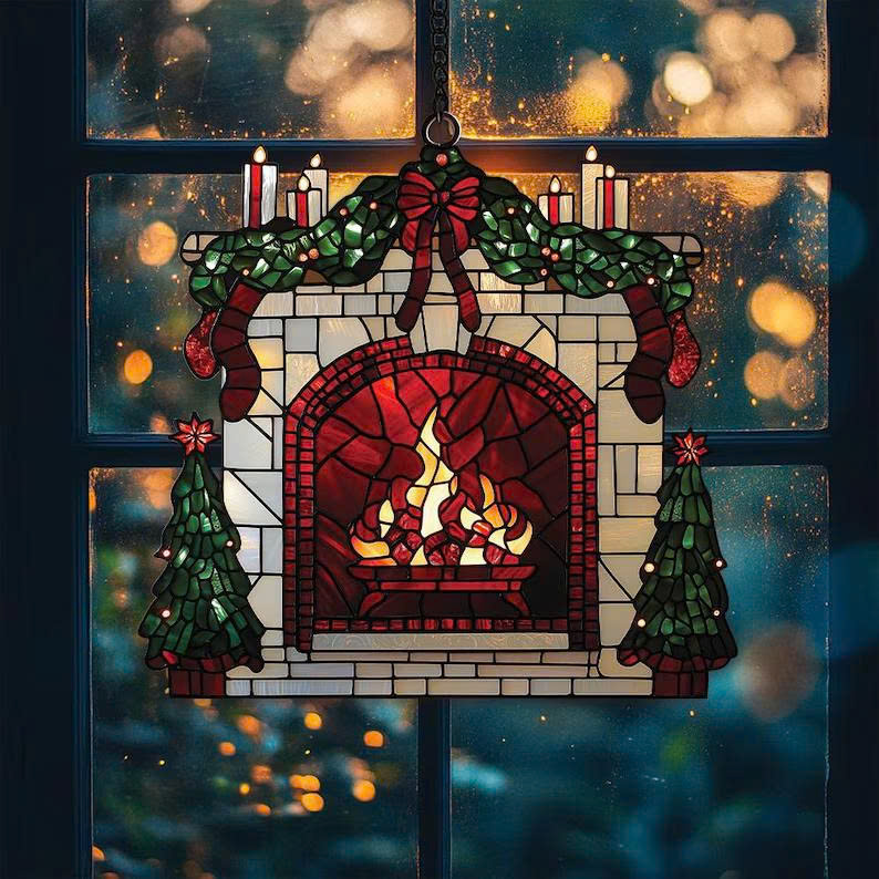 Christmas Suncatcher Ornament – Festive Window Hanging, Cozy Wreath & Fireplace Decor - Media 5