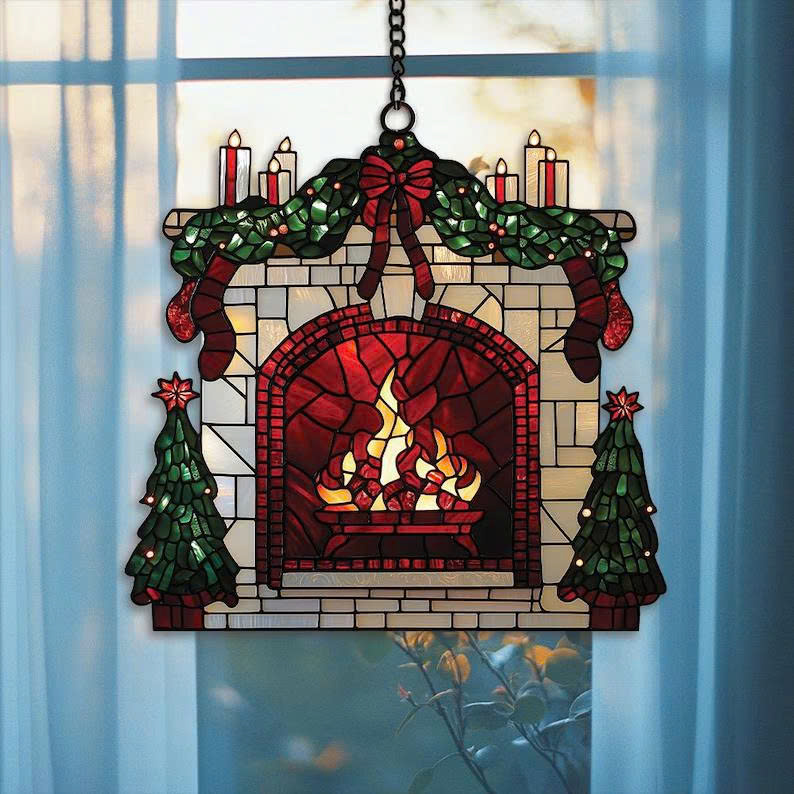 Christmas Suncatcher Ornament – Festive Window Hanging, Cozy Wreath & Fireplace Decor - Media 4