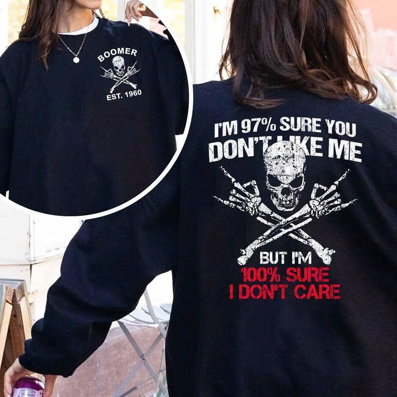 Funny Boomer T-Shirt | "I Don't Care" Skeleton Hand Skull Tee - Media 3