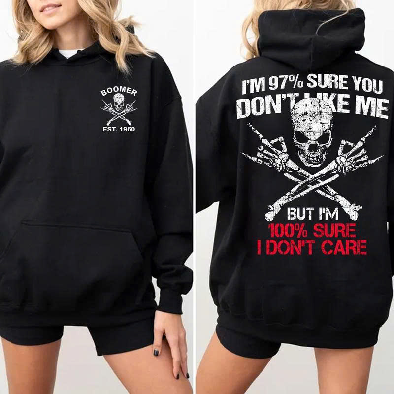 Funny Boomer T-Shirt | "I Don't Care" Skeleton Hand Skull Tee - Media 2