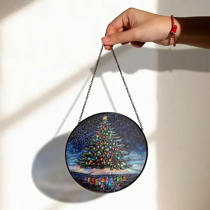 Christmas Tree Stained Glass Suncatcher – Colorful Holiday Window Art, Festive Decor Gift - Media 3