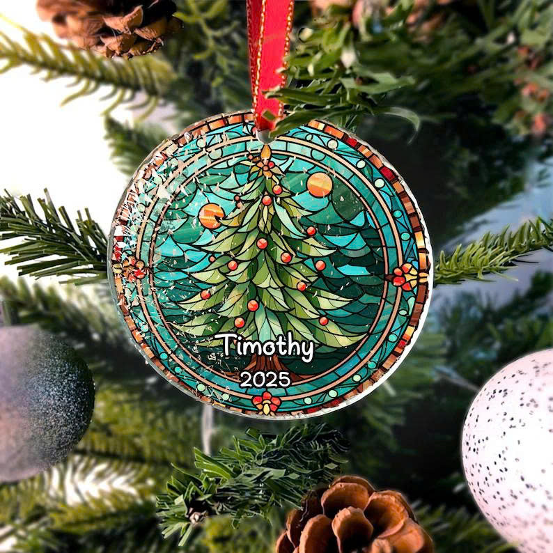 Personalized Stained Glass Christmas Tree Ornament – Custom Name Handmade Holiday Gift - Media 3