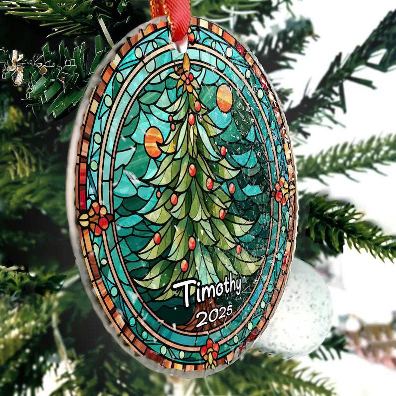 Personalized Stained Glass Christmas Tree Ornament – Custom Name Handmade Holiday Gift - Media 4