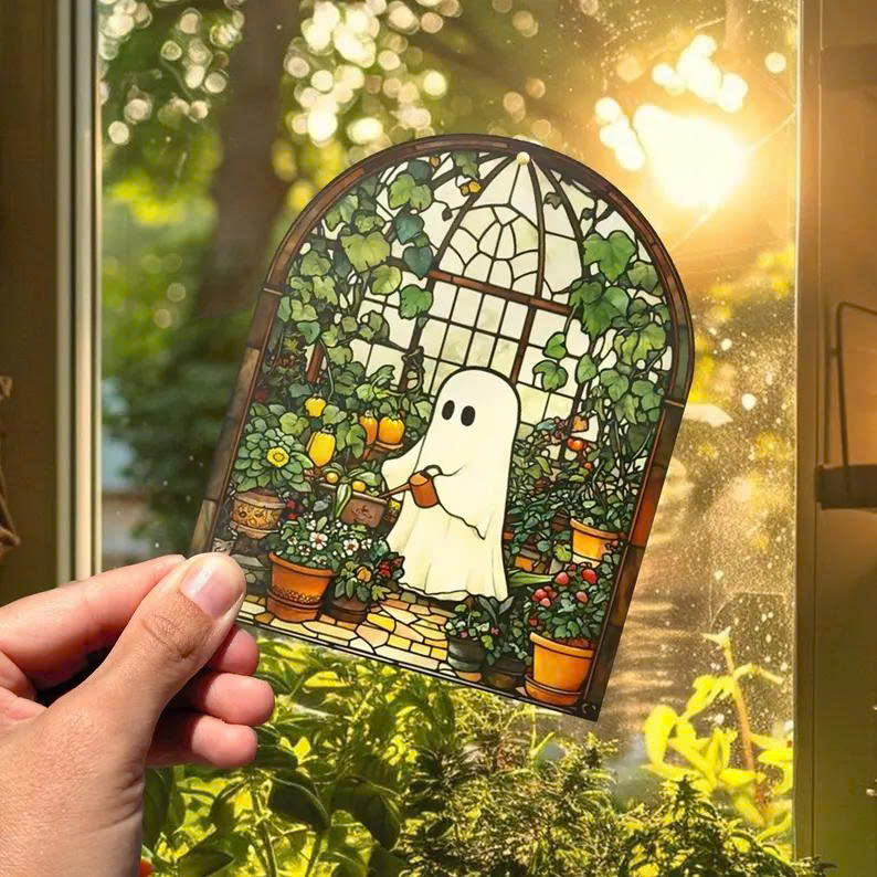 Cute Ghost Greenhouse Suncatcher – Halloween Acrylic Window Hanging, Plant Lovers Gift - Media 3
