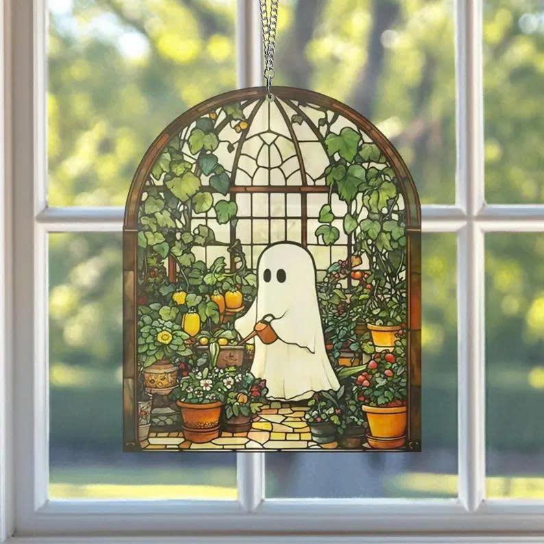 Cute Ghost Greenhouse Suncatcher – Halloween Acrylic Window Hanging, Plant Lovers Gift - Media 6