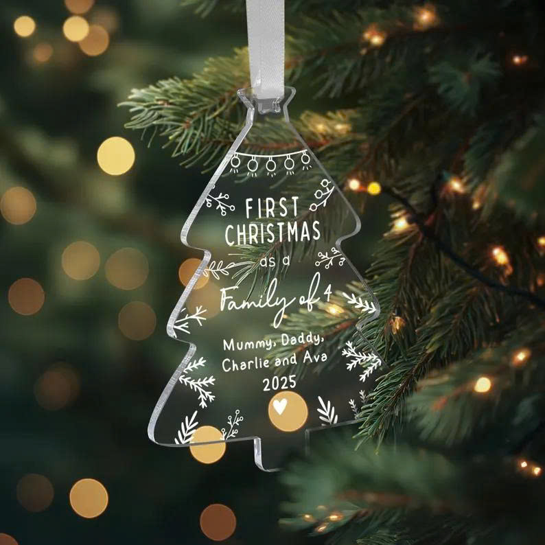 Personalised First Christmas as a Family of 4 Ornament – Family Tree Decoration, Baby’s 1st Christmas Gift