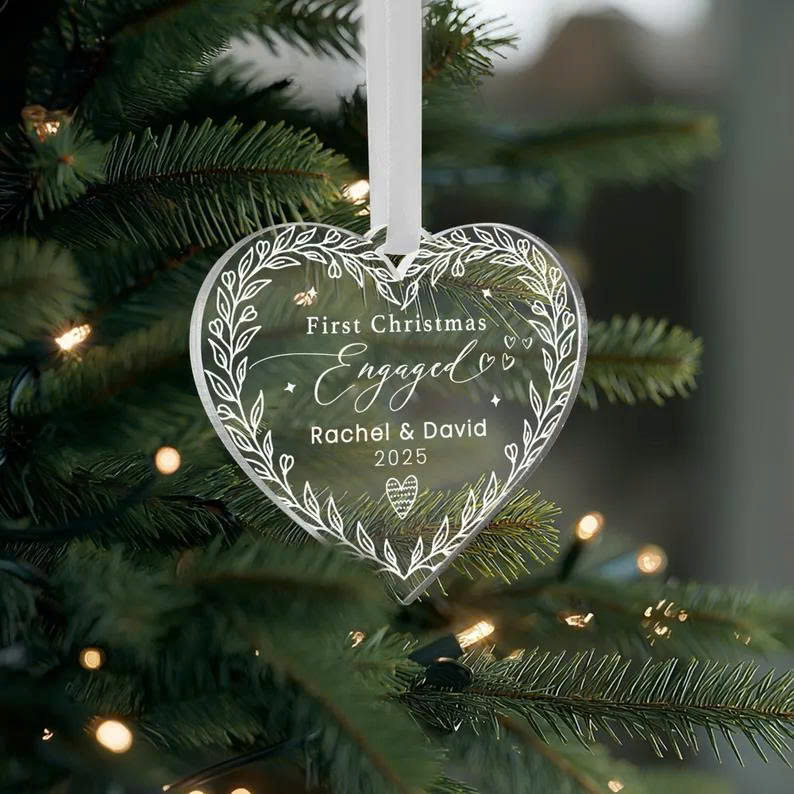 Christmas Engagement Ornament – Custom 1st Christmas Couple Bauble - Media 2