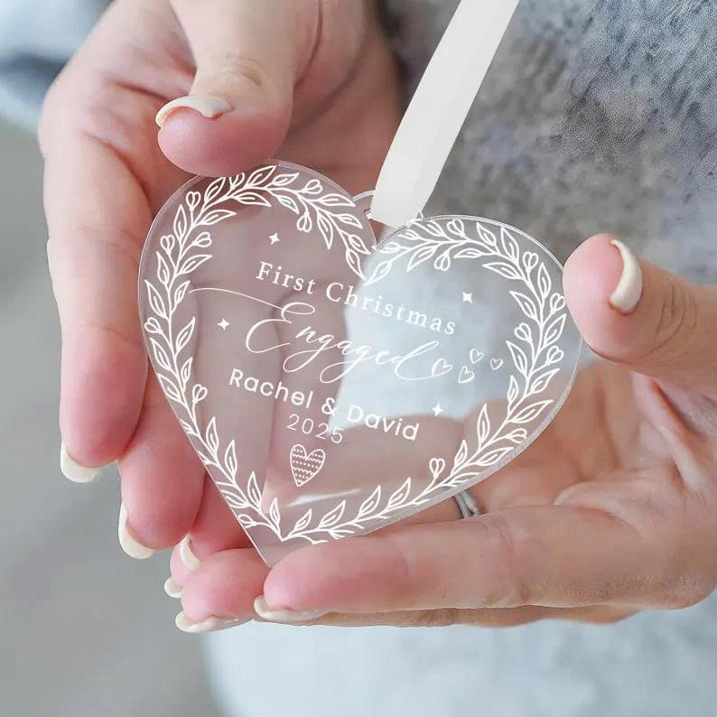 Christmas Engagement Ornament – Custom 1st Christmas Couple Bauble - Media 3