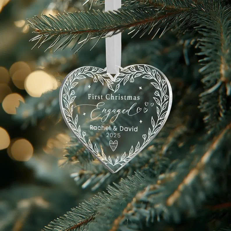 Christmas Engagement Ornament – Custom 1st Christmas Couple Bauble - Media 4