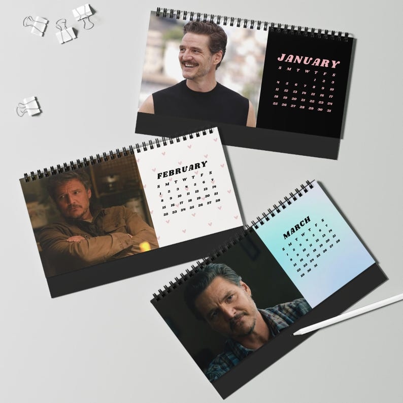Pedro Pascal 2026 Desktop Calendar - Actor Fan Gift, TV Show Calendar, Pop Culture Desk Planner