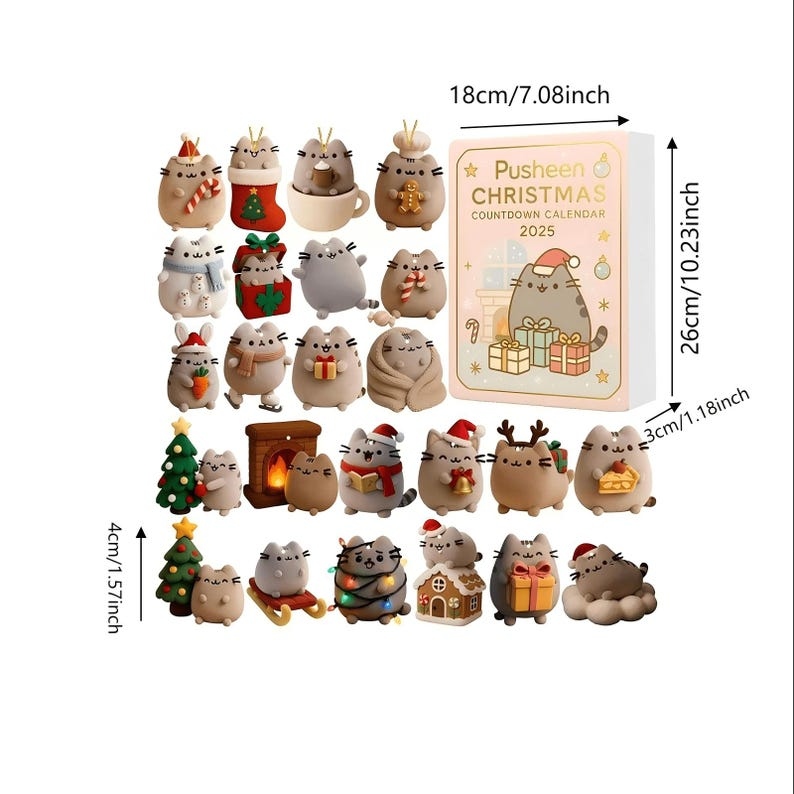 2D Pusheen Advent Calendar 2025, Cute Cat Box, Pastel Acrylic, 24 Day Countdown, Christmas Gift, Gift for Kids, Christmas Decor - Media 5