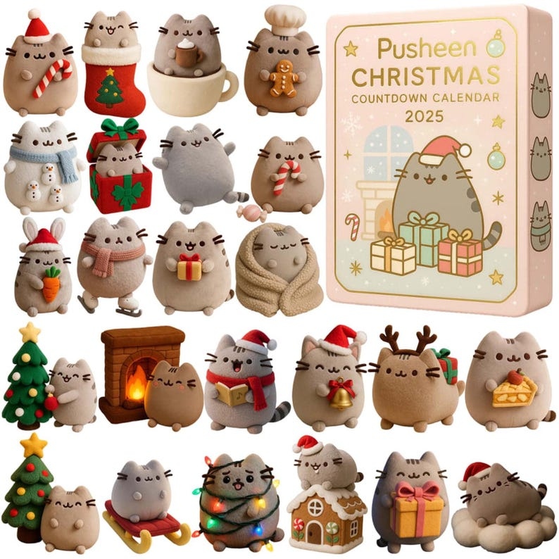 2D Pusheen Advent Calendar 2025, Cute Cat Box, Pastel Acrylic, 24 Day Countdown, Christmas Gift, Gift for Kids, Christmas Decor - Media 6