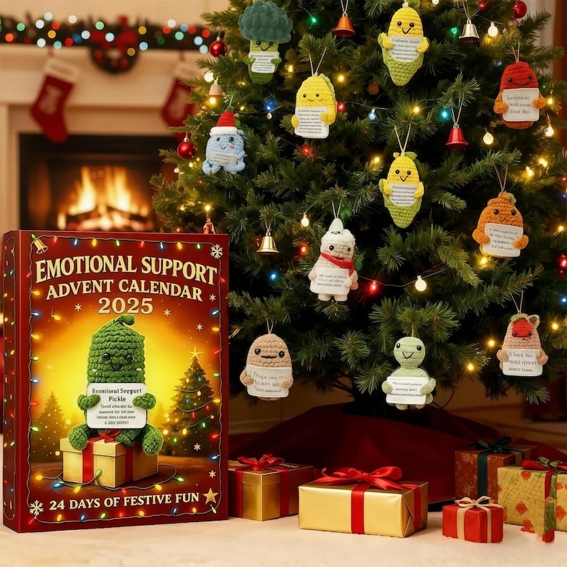 2D Emotional Support Advent Calendar 2025, Emotional Support Pendant, Funny Acrylic Ornaments-Vegetables-Animal, Countdown Christmas Box