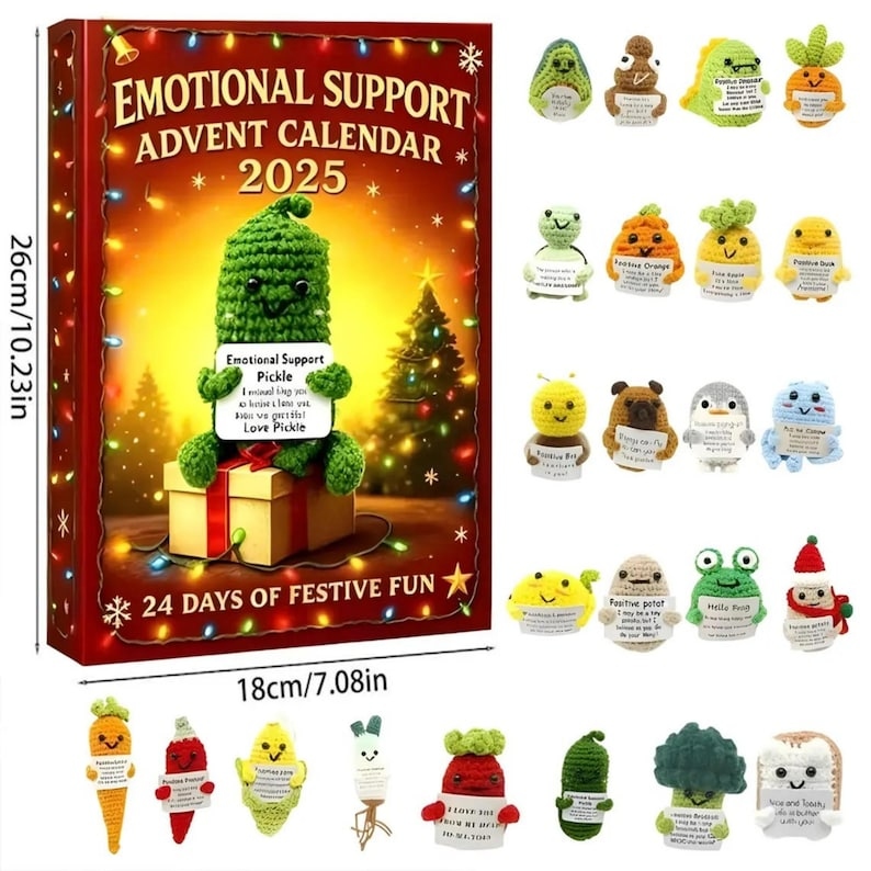 2D Emotional Support Advent Calendar 2025, Emotional Support Pendant, Funny Acrylic Ornaments-Vegetables-Animal, Countdown Christmas Box - Media 3