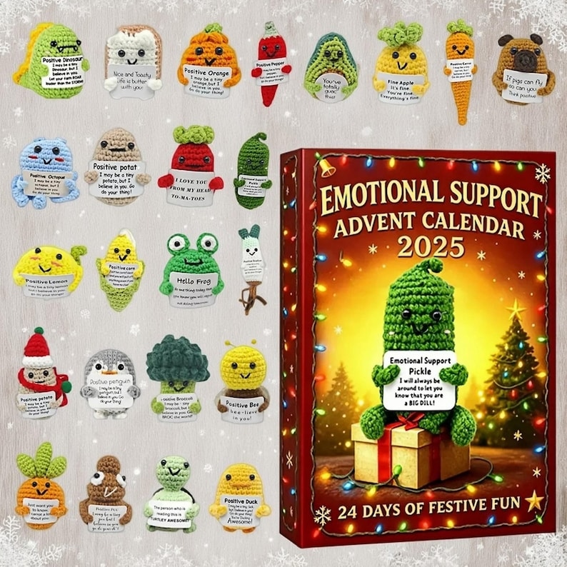 2D Emotional Support Advent Calendar 2025, Emotional Support Pendant, Funny Acrylic Ornaments-Vegetables-Animal, Countdown Christmas Box - Media 5